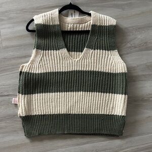 French Laundry Green and Cream V-Neck Sweater Vest